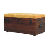 Walnut Storage Trunk Bench with Tan Leather