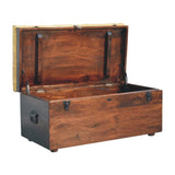 Walnut Storage Trunk Bench with Tan Leather