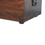 Walnut Storage Trunk Bench with Tan Leather