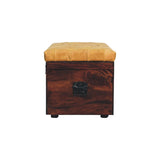 Walnut Storage Trunk Bench with Tan Leather