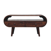 Walnut Curved Two Drawer Media Unit