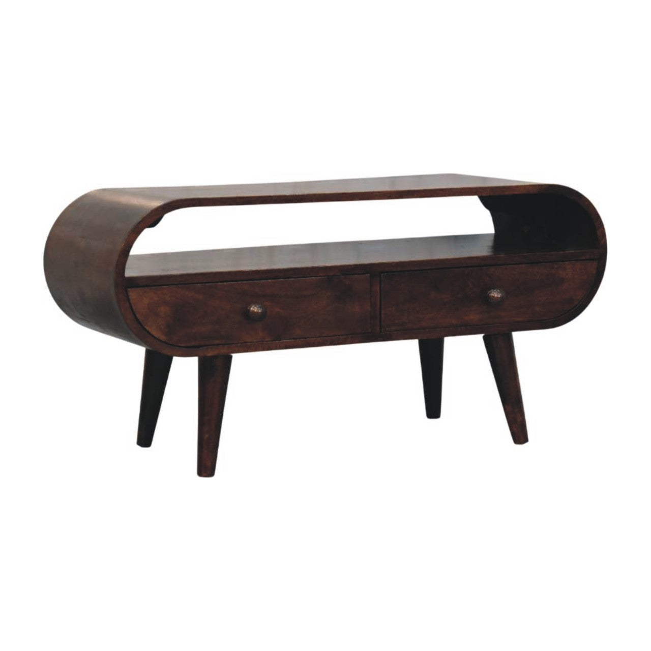 Walnut Curved Two Drawer Media Unit
