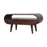 Walnut Curved Two Drawer Media Unit