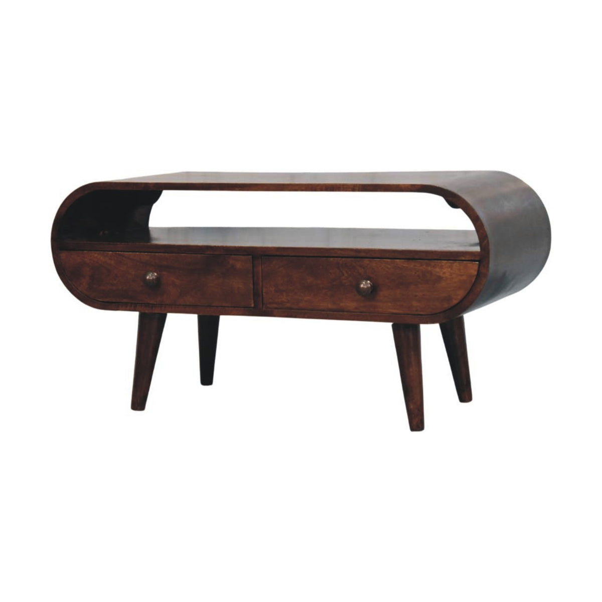 Walnut Curved Two Drawer Media Unit