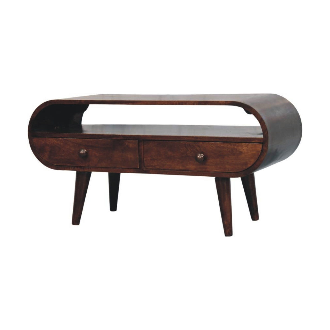 Walnut Curved Two Drawer Media Unit