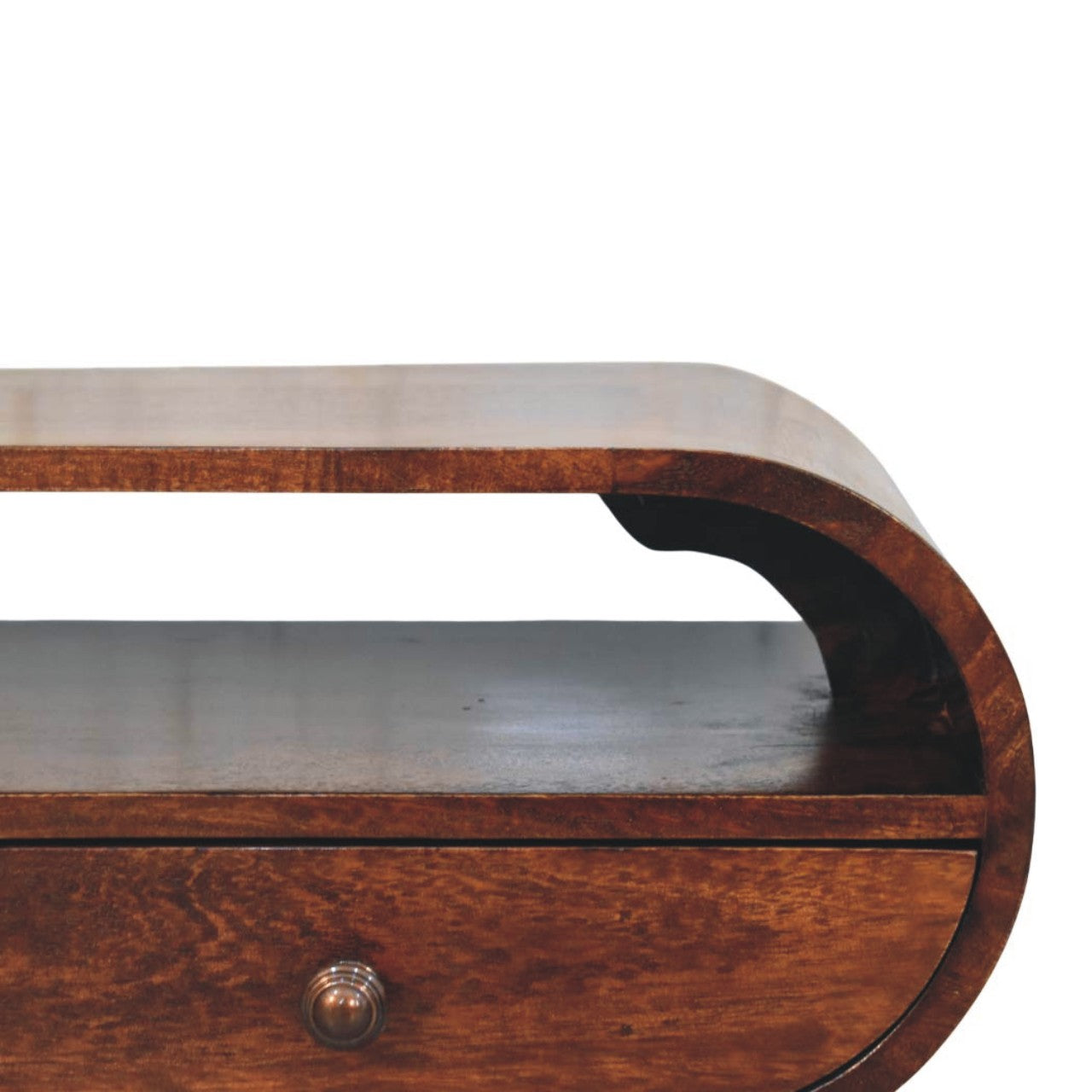 Walnut Curved Two Drawer Media Unit