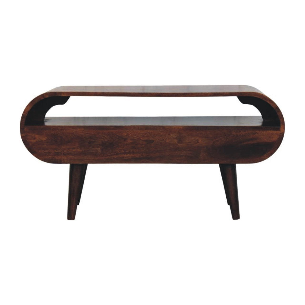 Walnut Curved Two Drawer Media Unit