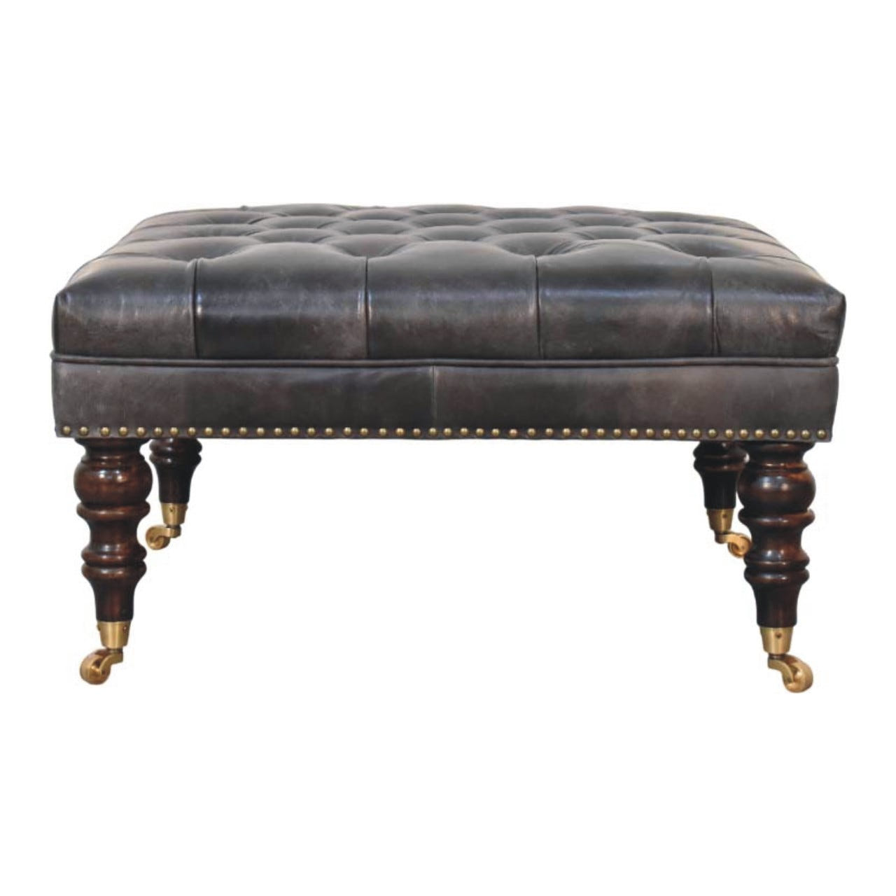 Black Leather Upholstered Ottoman