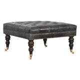 Black Leather Upholstered Ottoman
