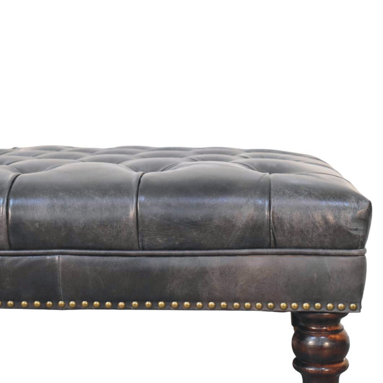 Black Leather Upholstered Ottoman