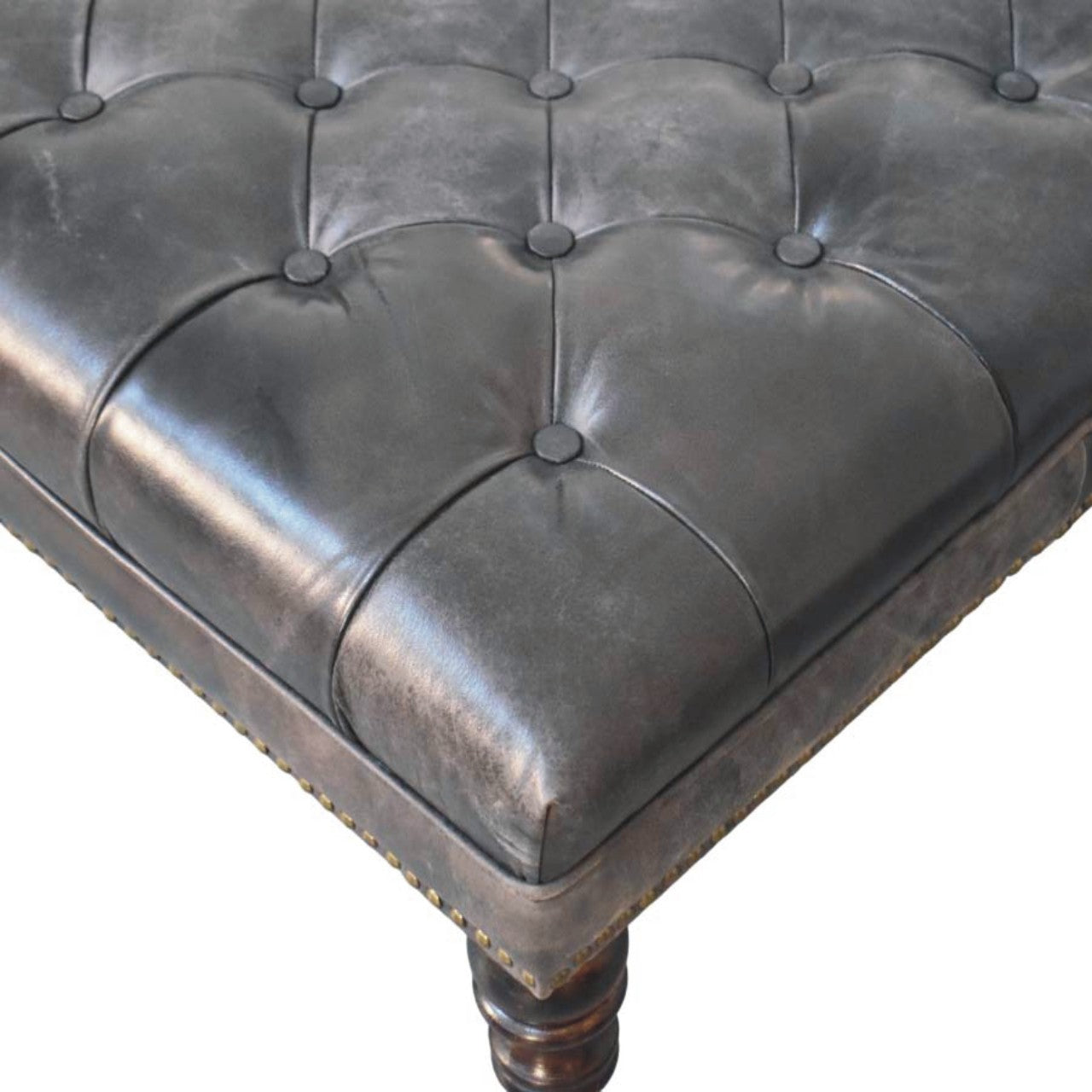Black Leather Upholstered Ottoman