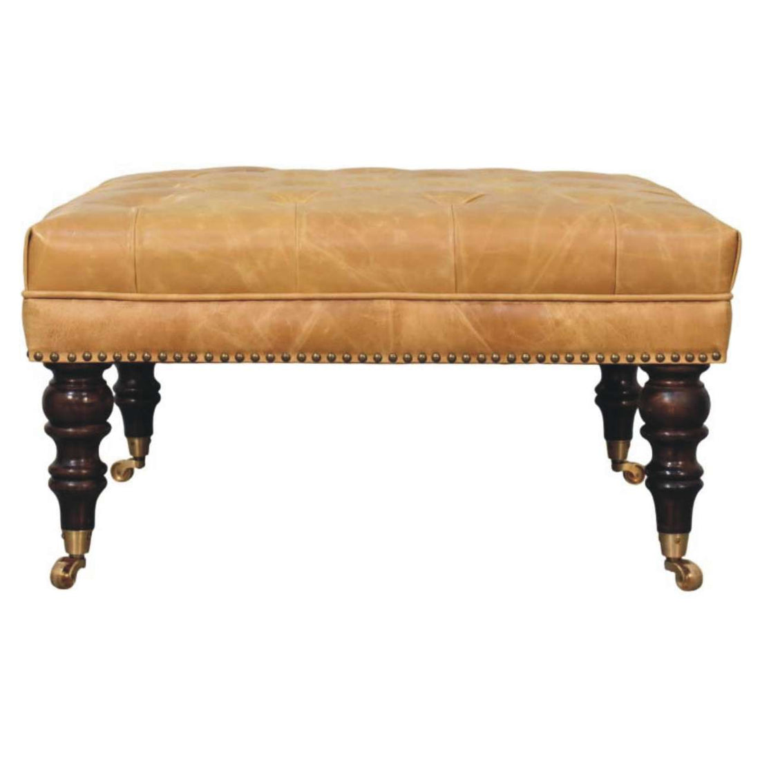 Tan Leather Upholstered Ottoman