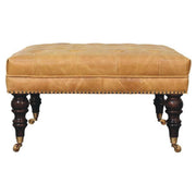 Tan Leather Upholstered Ottoman