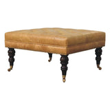 Tan Leather Upholstered Ottoman