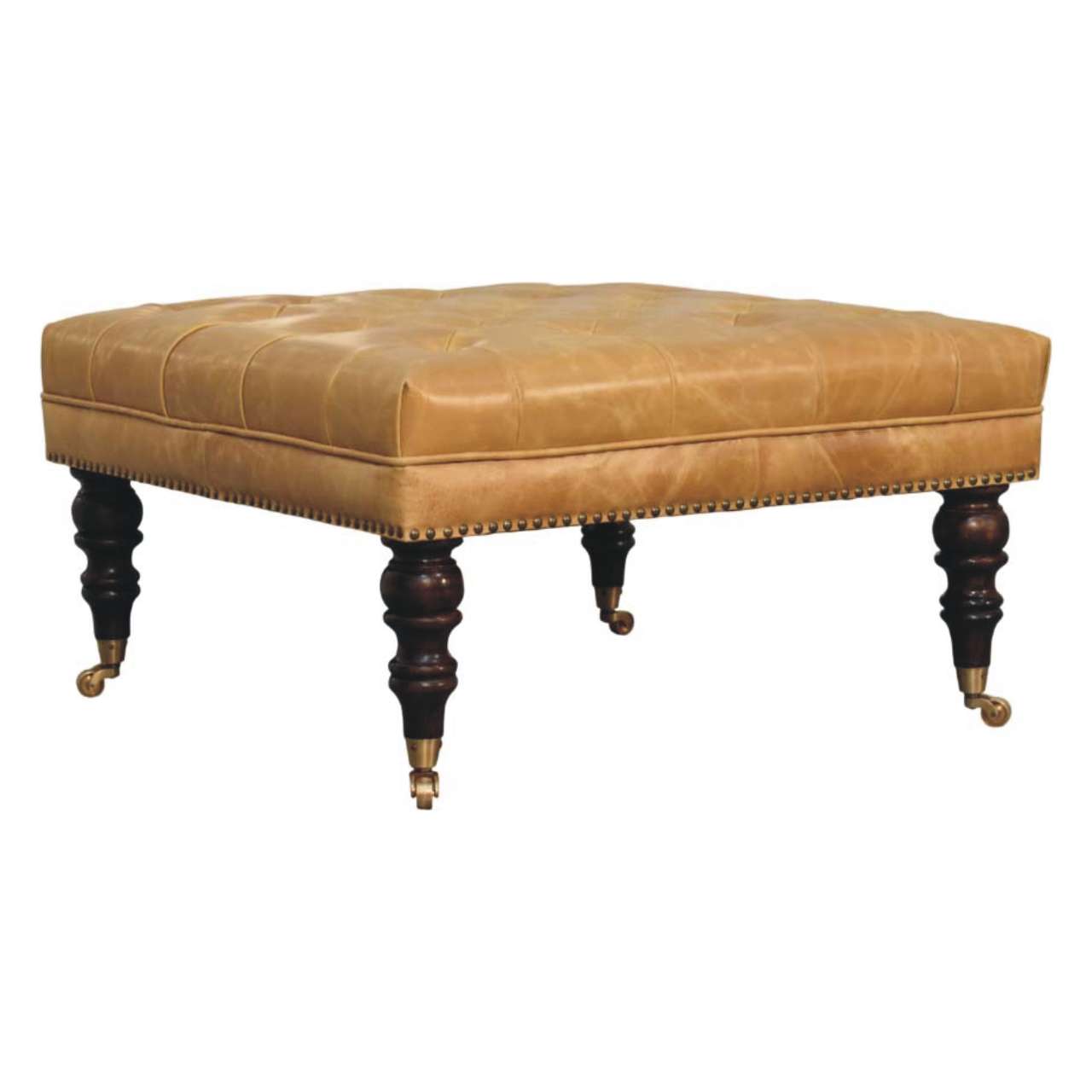 Tan Leather Upholstered Ottoman