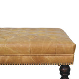 Tan Leather Upholstered Ottoman