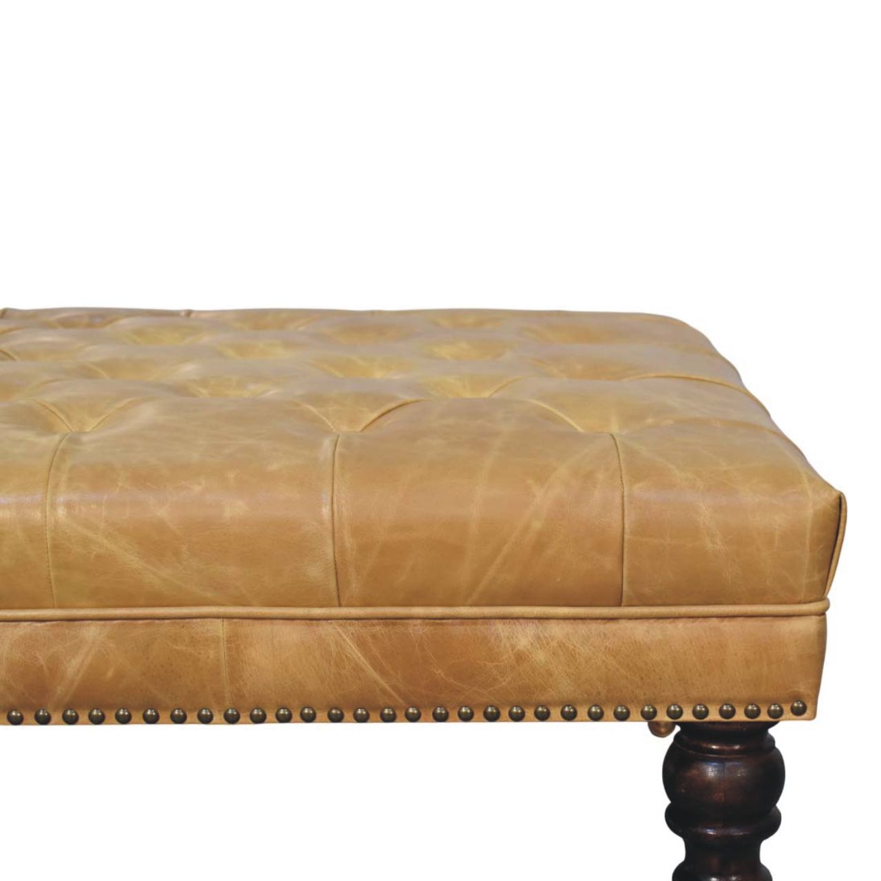 Tan Leather Upholstered Ottoman