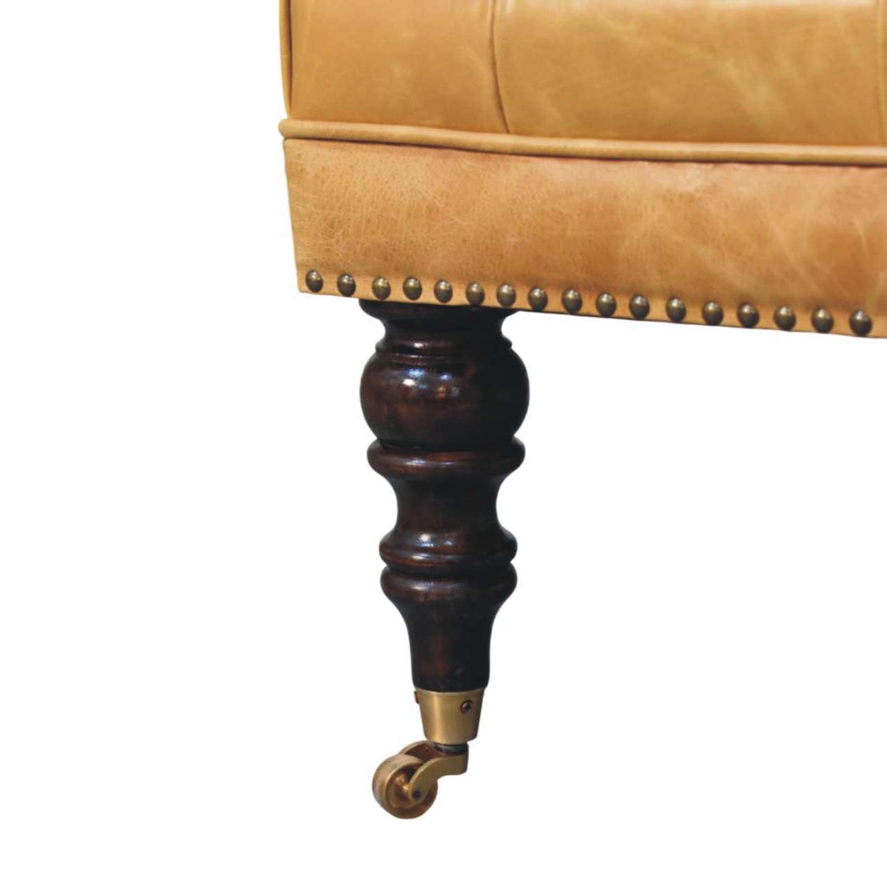 Tan Leather Upholstered Ottoman