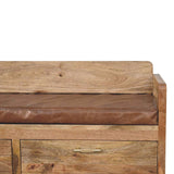 Oakish Storage Bench with Brown Leather Seat