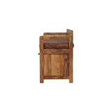 Oakish Storage Bench with Brown Leather Seat