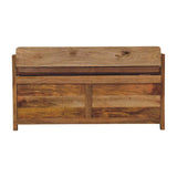 Oakish Storage Bench with Brown Leather Seat