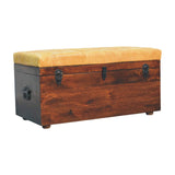 Tan Leather Storage Trunk Bench
