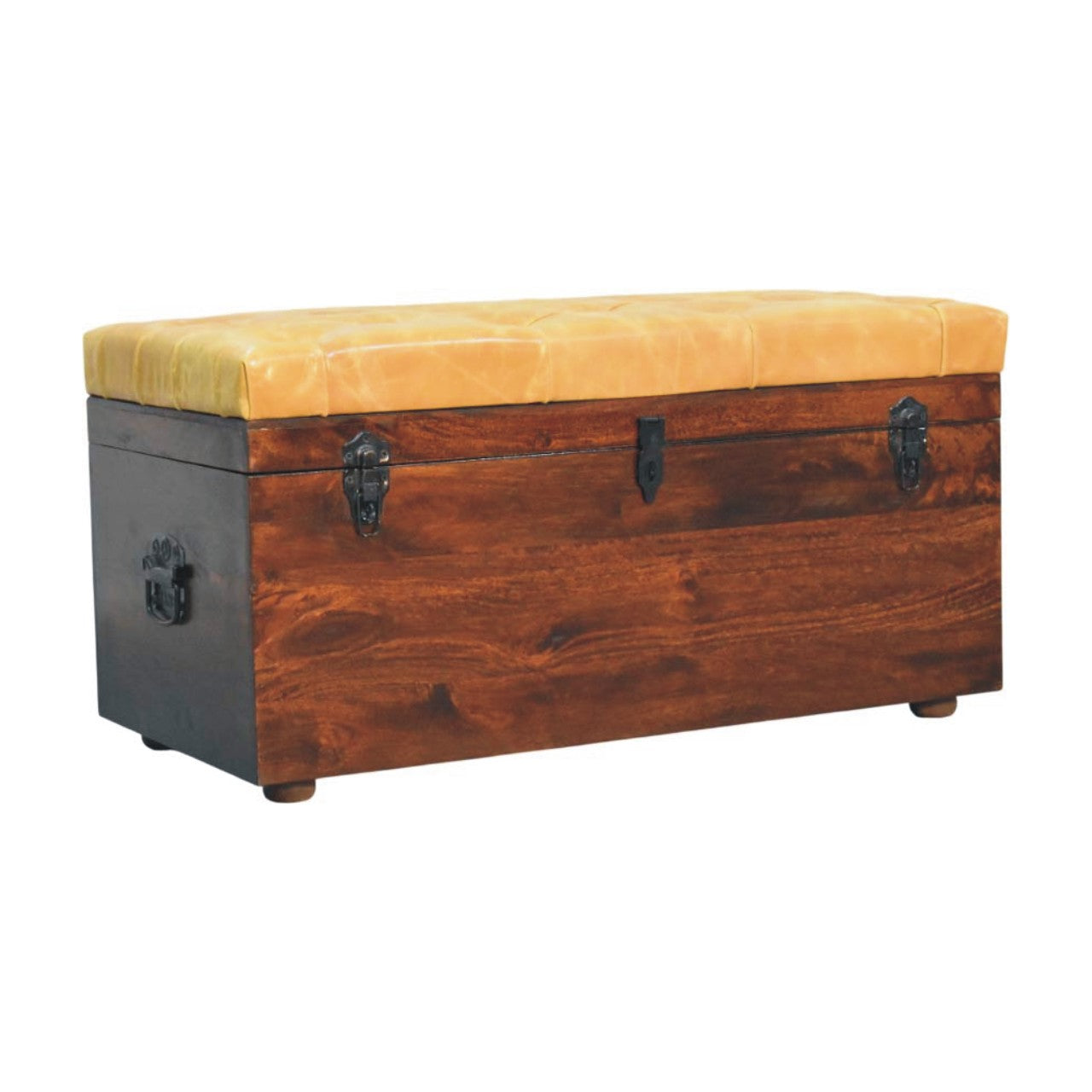 Tan Leather Storage Trunk Bench