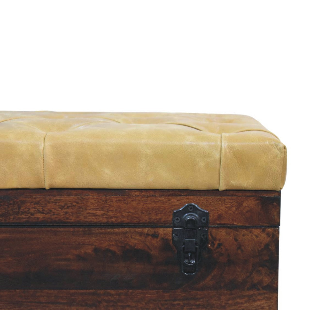 Tan Leather Storage Trunk Bench