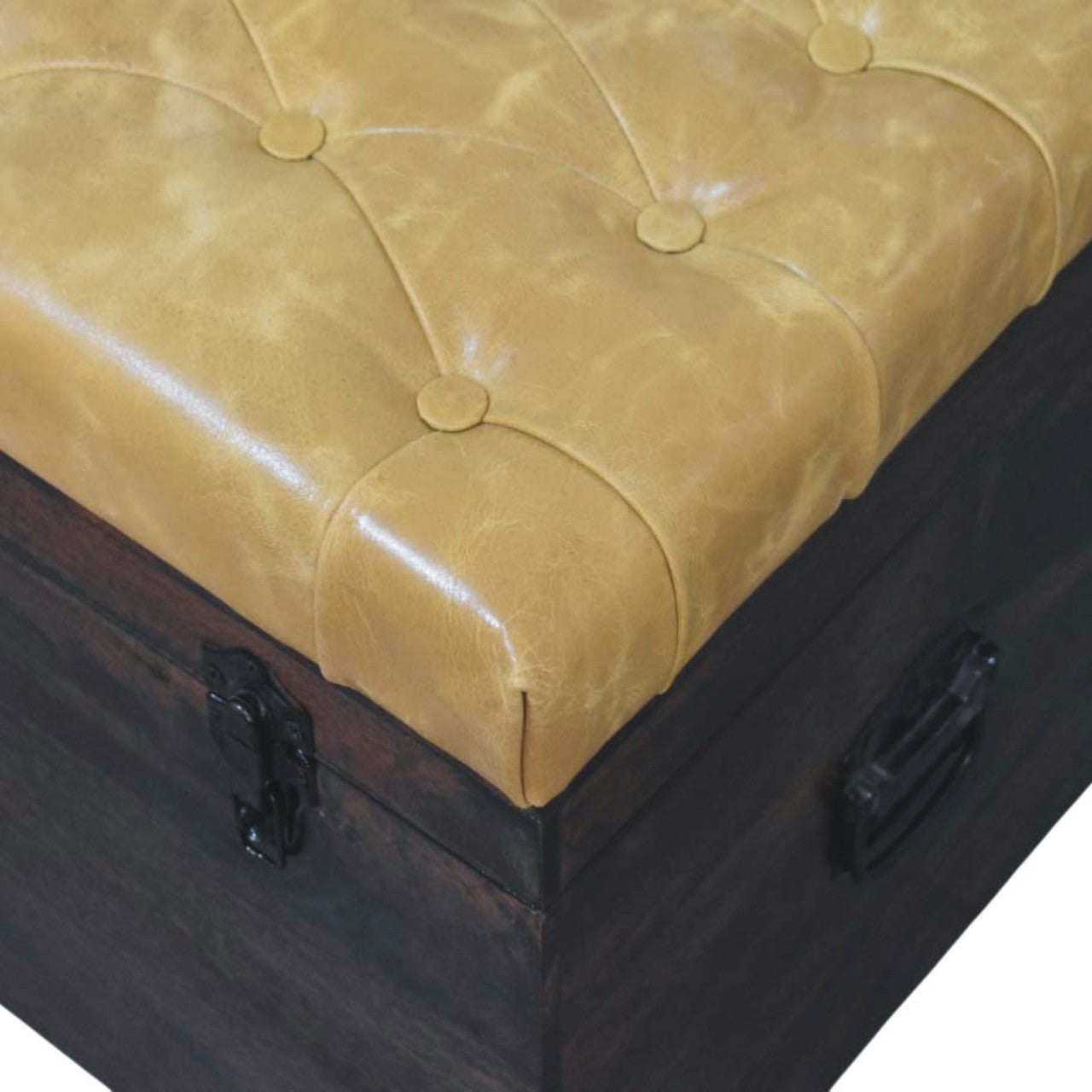 Tan Leather Storage Trunk Bench