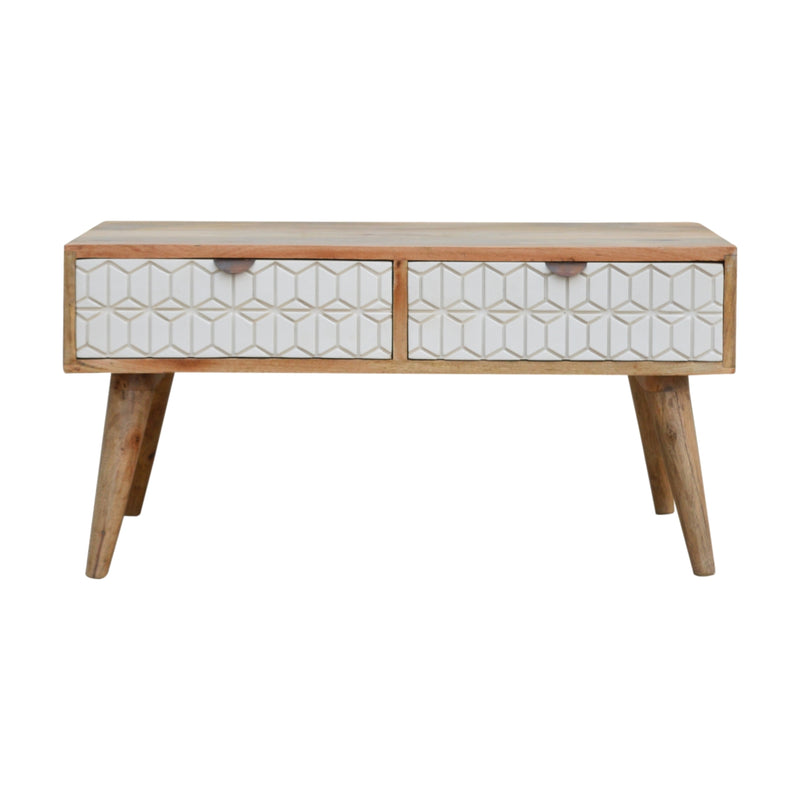 Sleek White Carved Coffee Table | Hand-Carved