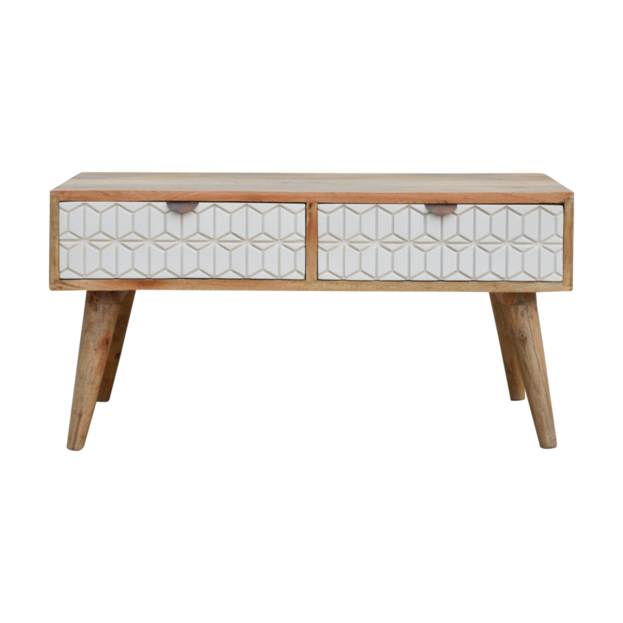 Sleek White Carved Coffee Table | Hand-Carved