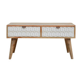 Sleek White Carved Coffee Table | Hand-Carved