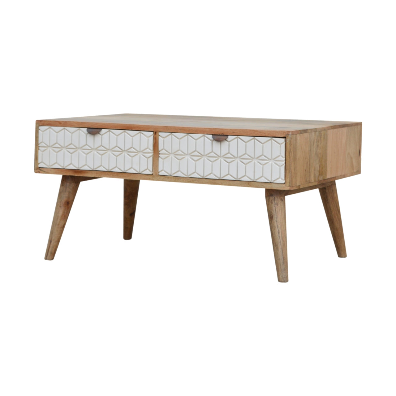 Sleek White Carved Coffee Table | Hand-Carved