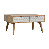 Sleek White Carved Coffee Table | Hand-Carved