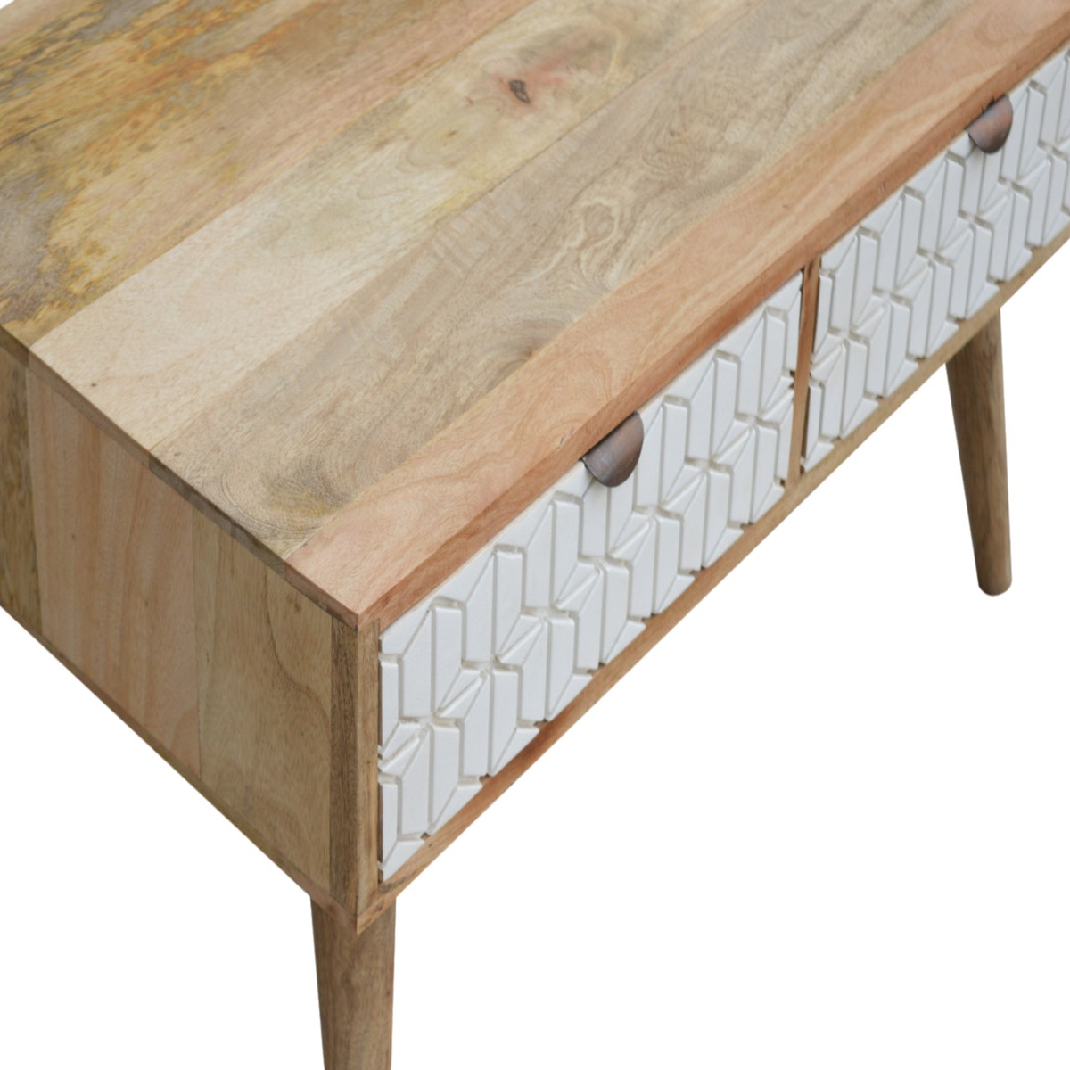 Sleek White Carved Coffee Table | Hand-Carved