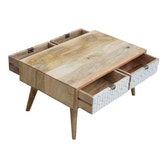 Sleek White Carved Coffee Table | Hand-Carved