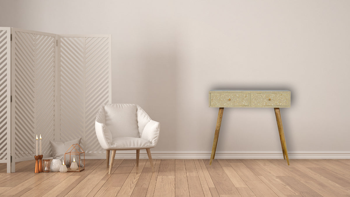 Floral Bone Inlay Console Table