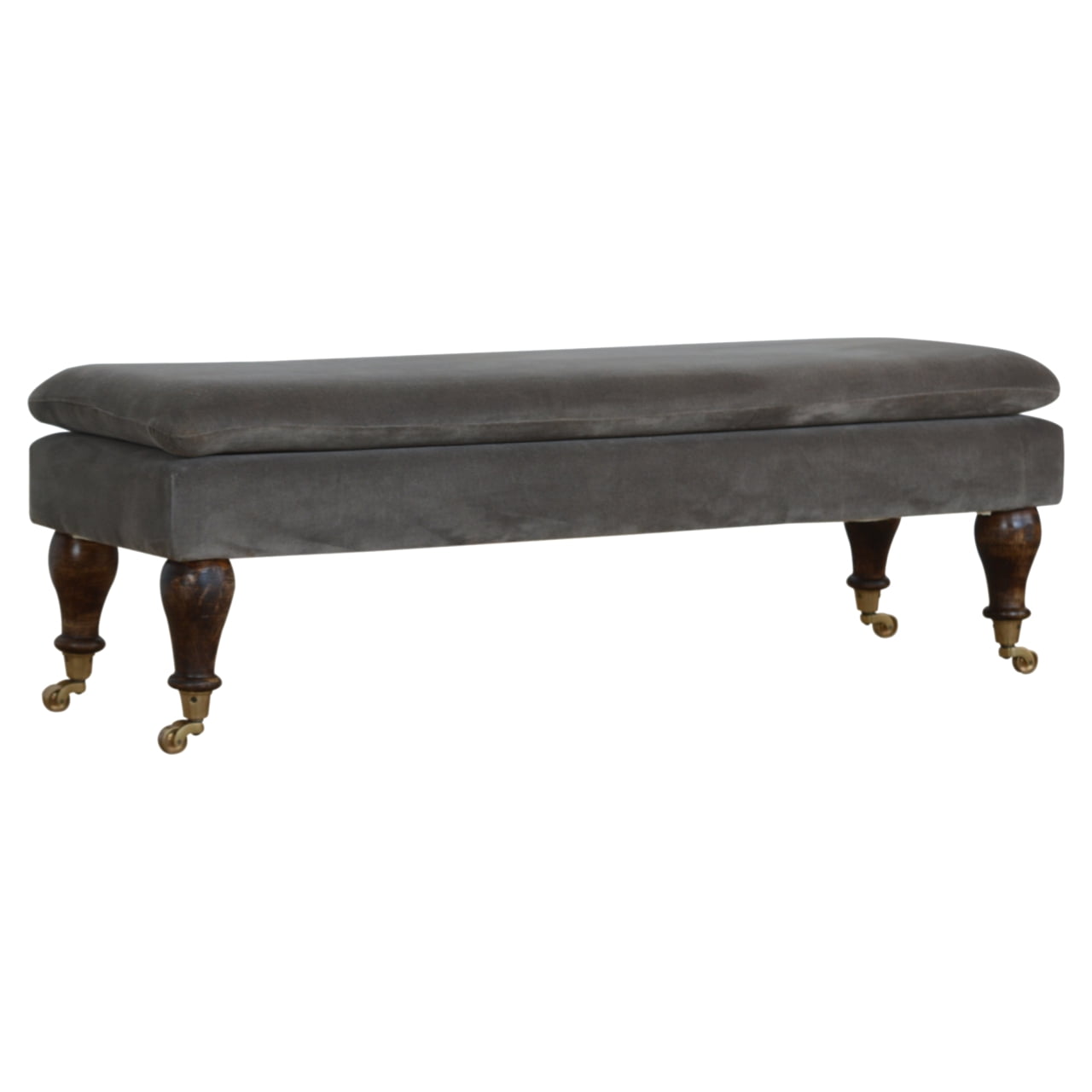 Grey Velvet Bench with Castor Feet | Cotton Velvet