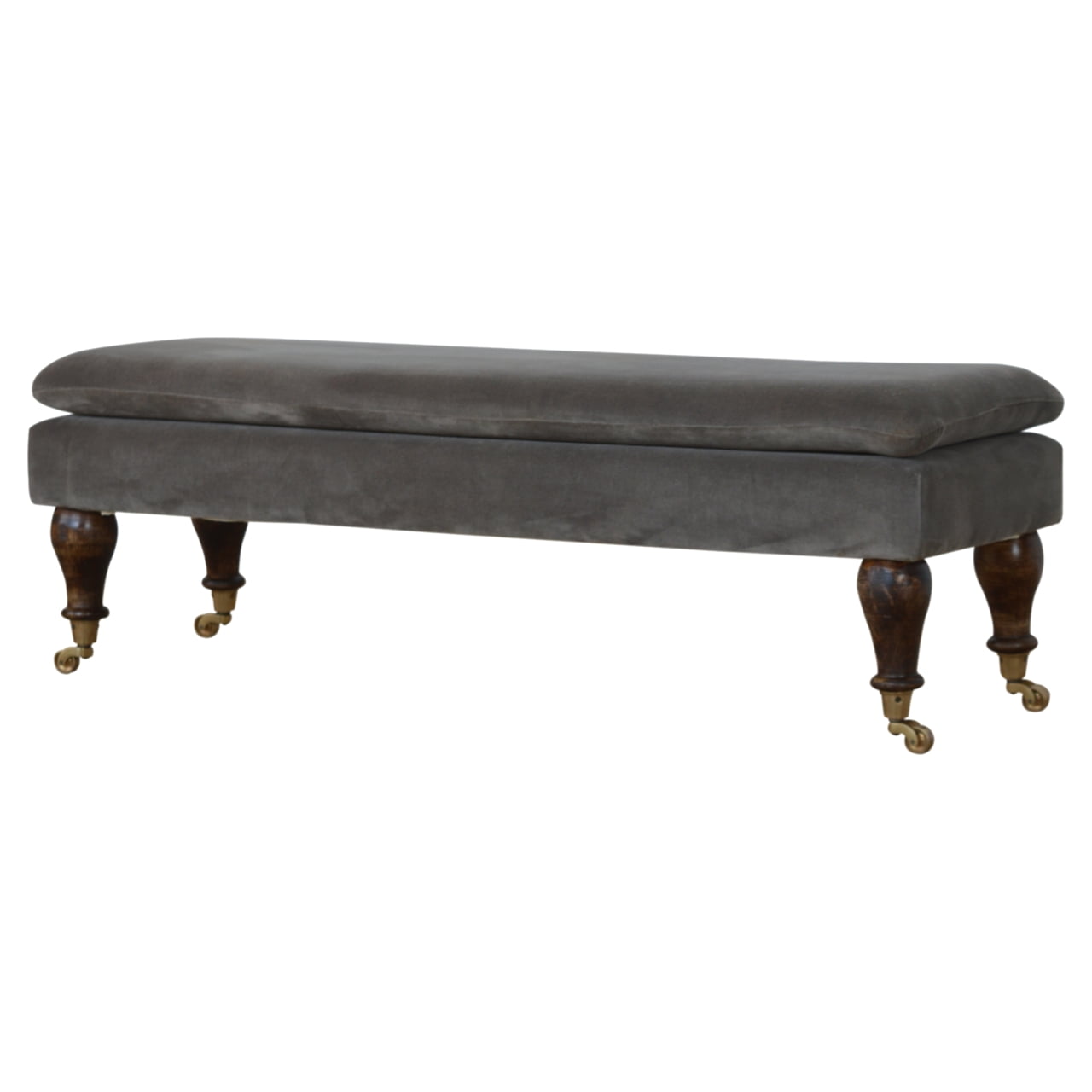Grey Velvet Bench with Castor Feet | Cotton Velvet