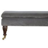 Grey Velvet Bench with Castor Feet | Cotton Velvet