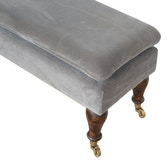 Grey Velvet Bench with Castor Feet | Cotton Velvet