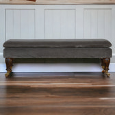 Grey Velvet Bench with Castor Feet | Cotton Velvet