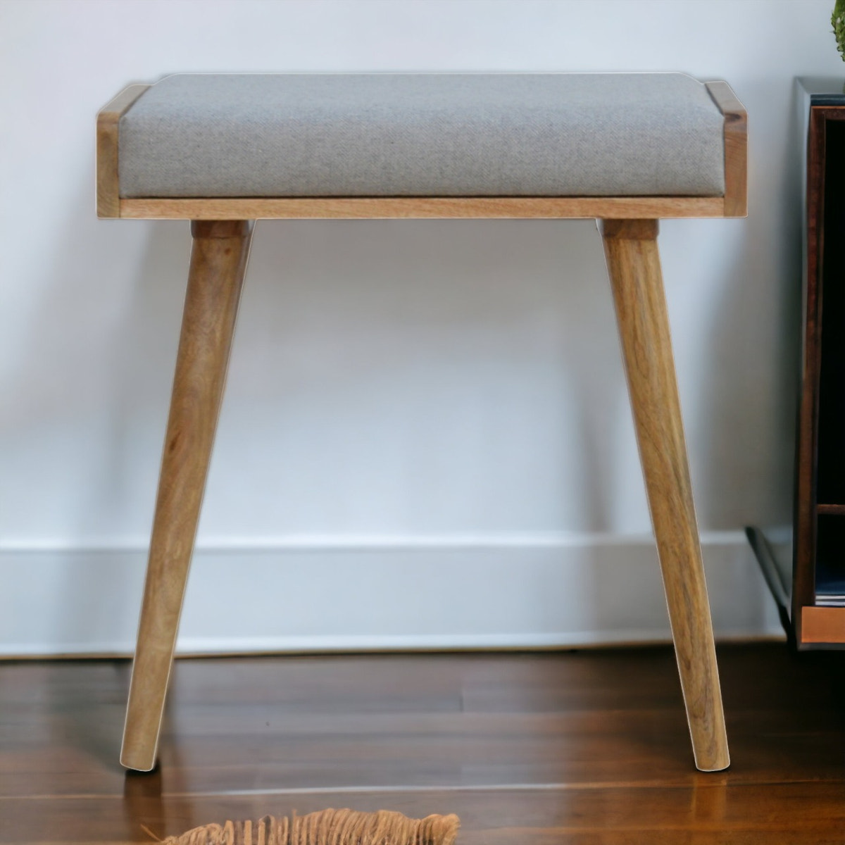 Grey Tweed Tray Style Footstool | Oak-Ish