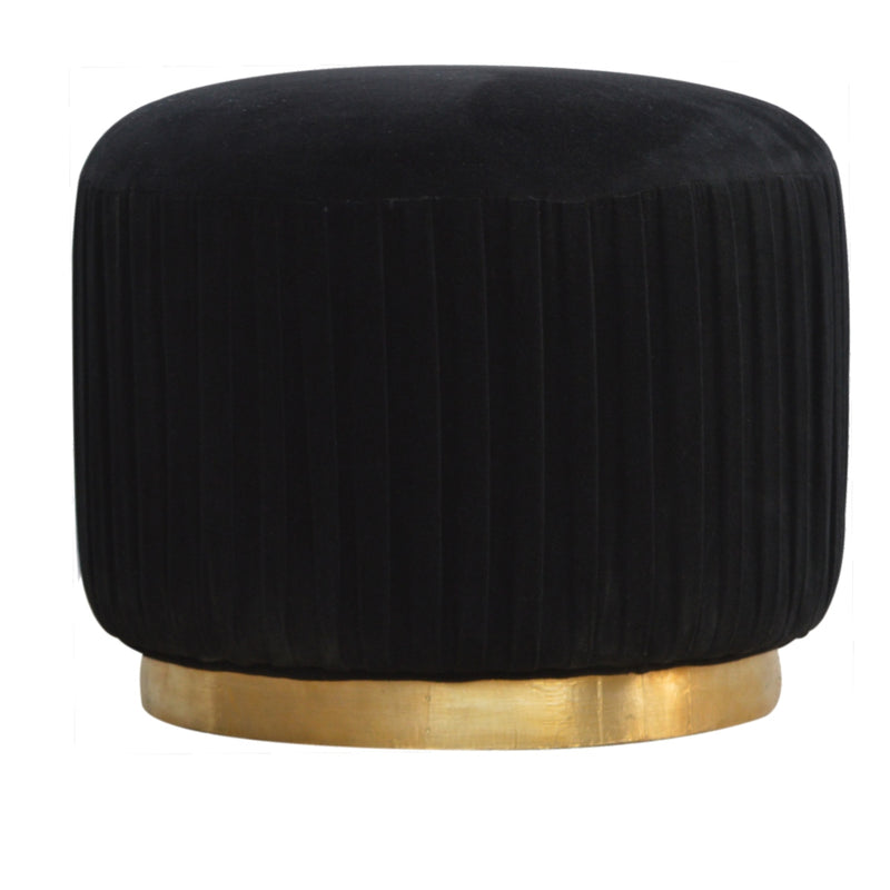 Black Velvet Pleated Footstool | Cotton Velvet