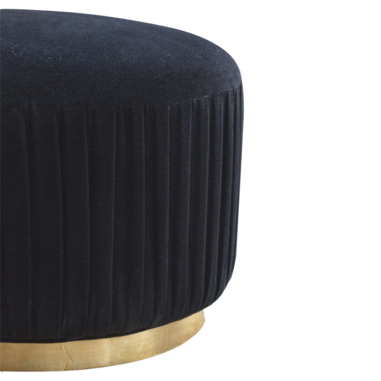 Black Velvet Pleated Footstool | Cotton Velvet