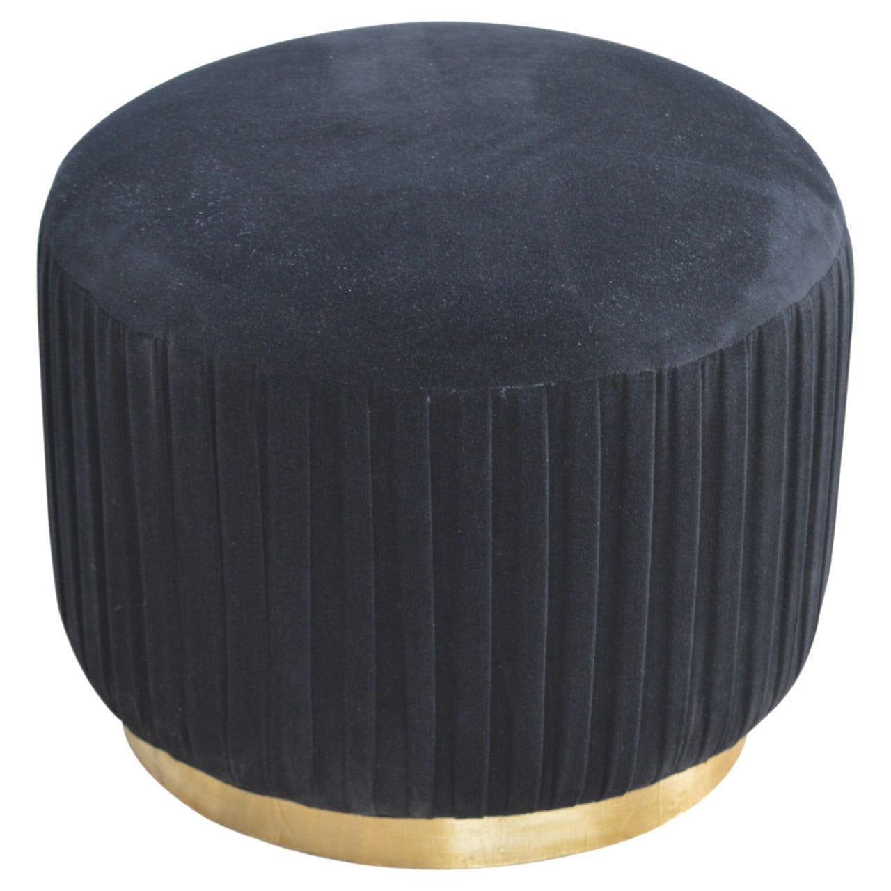 Black Velvet Pleated Footstool | Cotton Velvet