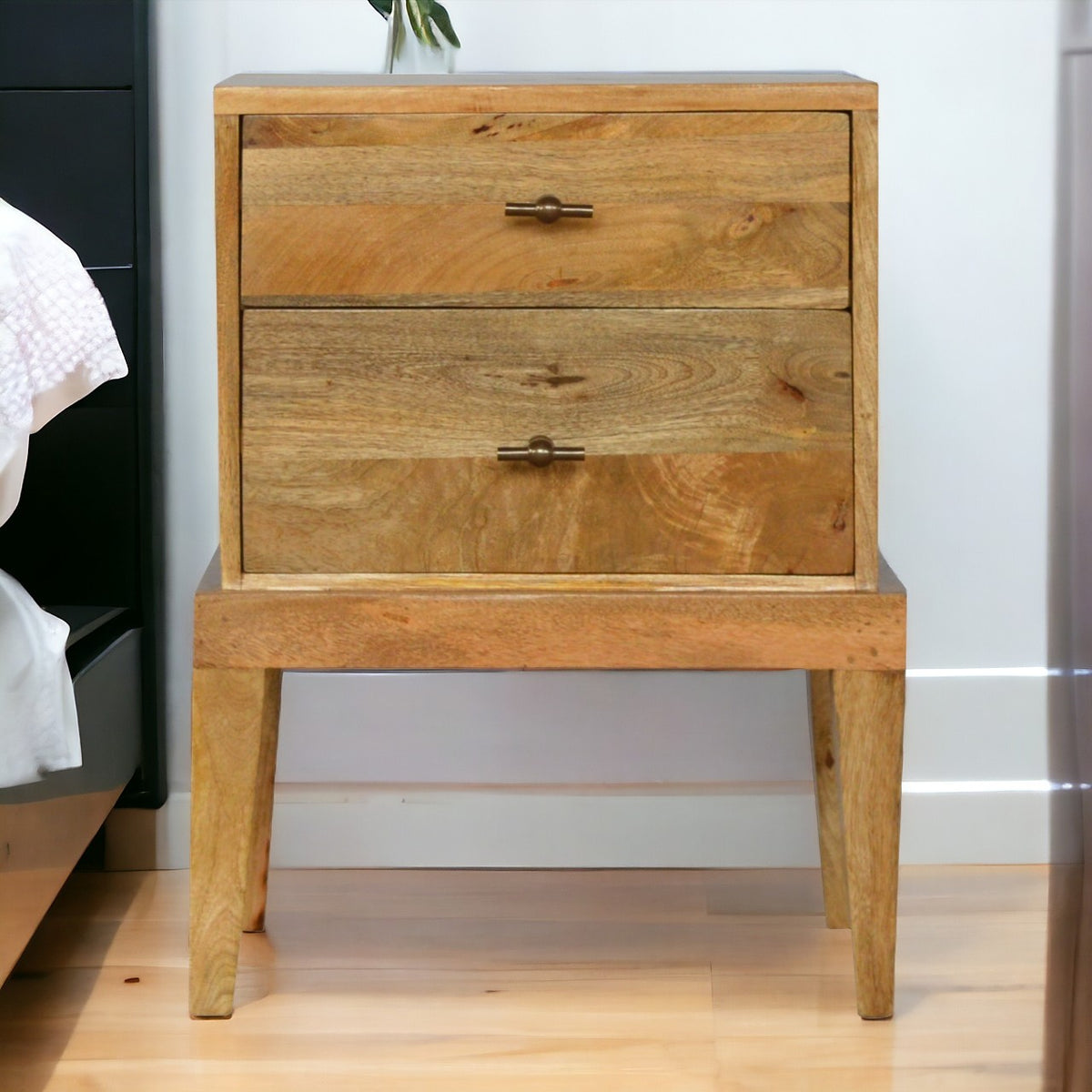 Solid Wood Bedside with T-Bar Knobs Bedside Table