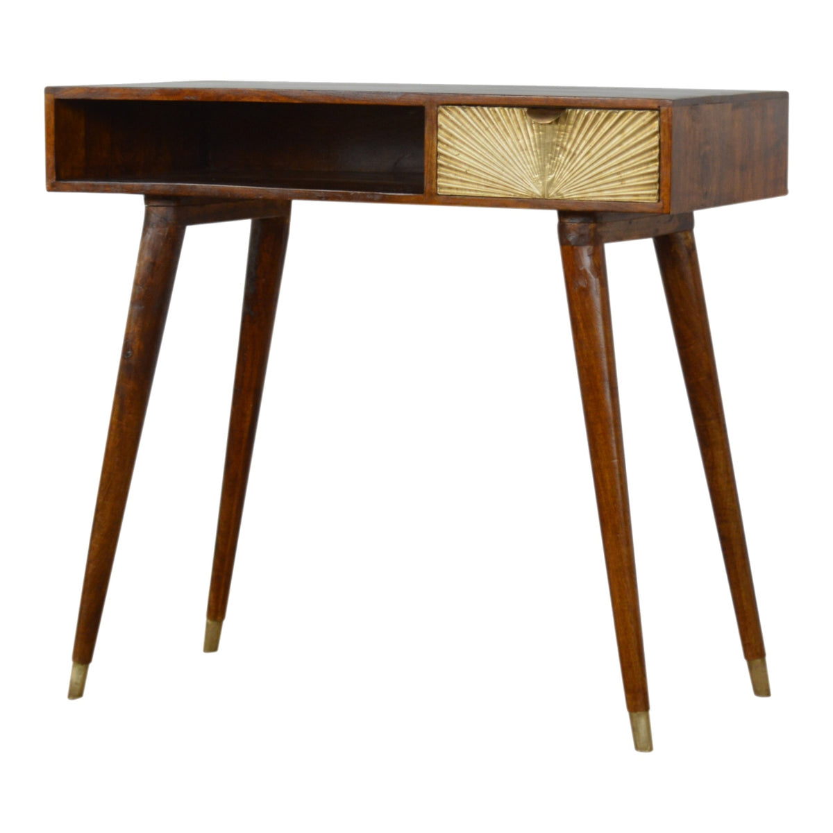 Sunrise Gold Carved Writing Desk | Chestnut Mango Wood Hand-Carved