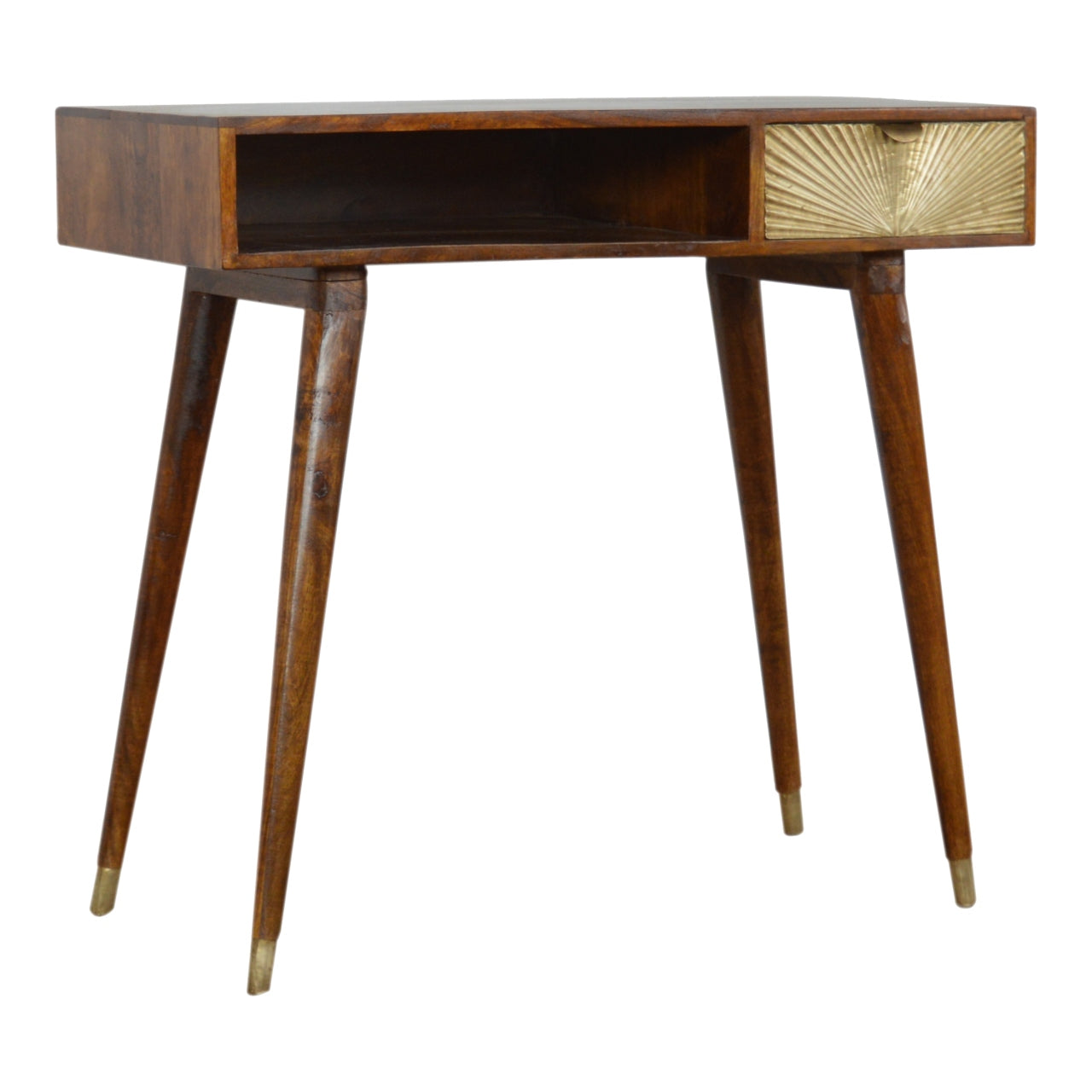 Sunrise Gold Carved Writing Desk | Chestnut Mango Wood Hand-Carved