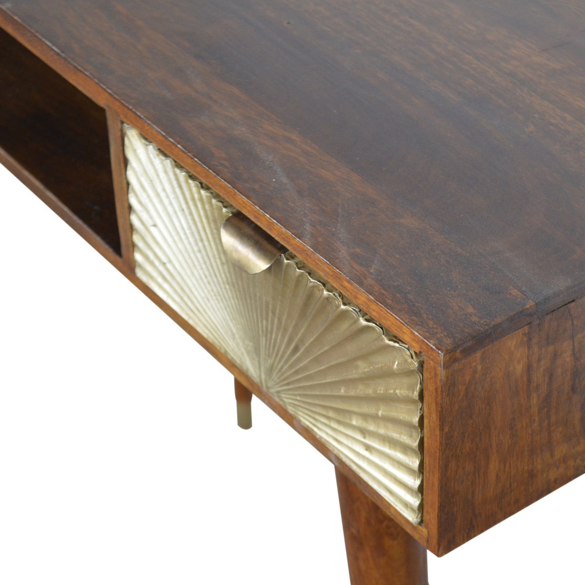 Sunrise Gold Carved Writing Desk | Chestnut Mango Wood Hand-Carved